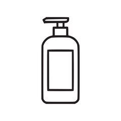 A simple line drawing of a bottle with a pump dispenser on a white background in a minimalist style