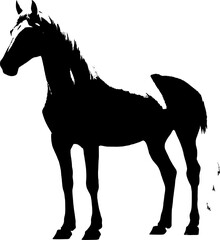 A dynamic black silhouette of a horse  exuding grace and strength against a clean white backdrop