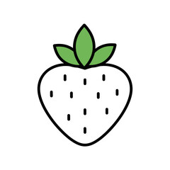 Strawberry Fruit Icon with Seeds and Green Leaves in Minimal Line Style