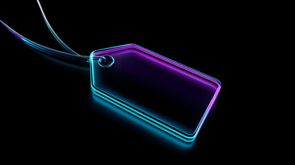 Neon glowing price tag with vibrant colors on a dark background for creative design use