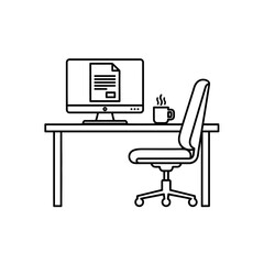 Home Office Workspace Icon with Computer Desk Chair and Coffee Cup