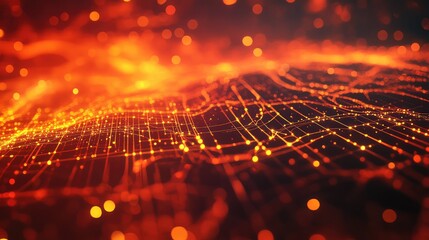 Digital network connections transmitting data and information over glowing grid