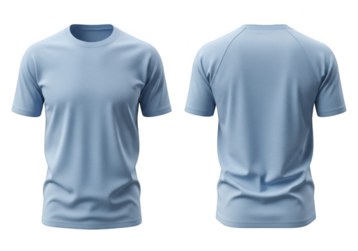Light blue t shirt front and back isolated on transparent background