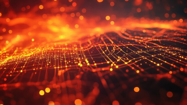 Digital network connections transmitting data and information over glowing grid