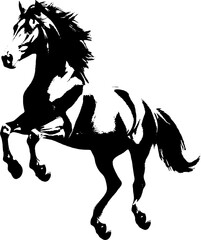 A dynamic black silhouette of a horse  exuding grace and strength against a clean white backdrop