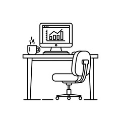 Home Office Workspace Icon with Computer Desk Chair and Coffee Cup