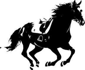 A dynamic black silhouette of a horse  exuding grace and strength against a clean white backdrop