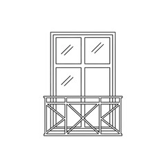 Balcony Window Icon with Railing in Minimal Line Art