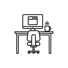 Home Office Workspace Icon with Computer Desk Chair and Coffee Cup