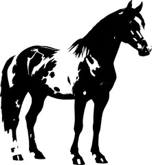 A dynamic black silhouette of a horse  exuding grace and strength against a clean white backdrop
