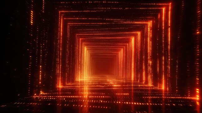 Abstract glowing square tunnel entering futuristic digital space - Powered by Adobe