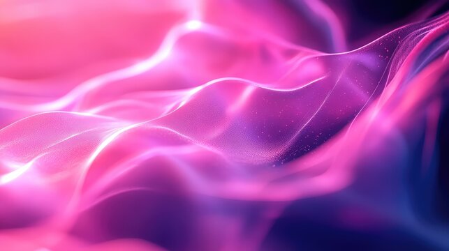 Pink and purple glowing energy wave flowing particles background