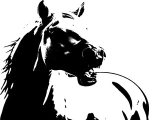 A dynamic black silhouette of a horse  exuding grace and strength against a clean white backdrop
