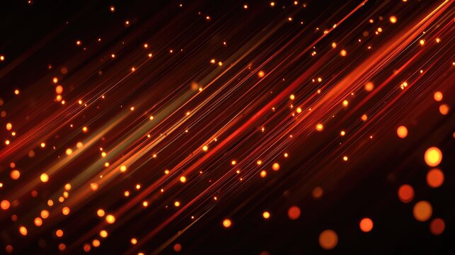 Glowing particles flowing with abstract red light lines