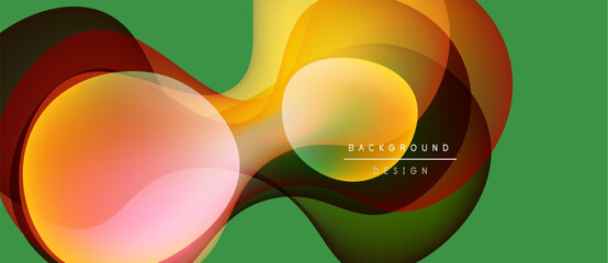 Fototapeta premium Abstract design features flowing shapes, vibrant colors, green backdrop. Modern illustration suggests movement, energy, dynamic composition.