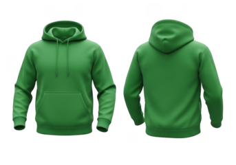 Green hoodie front and back isolated on transparent background