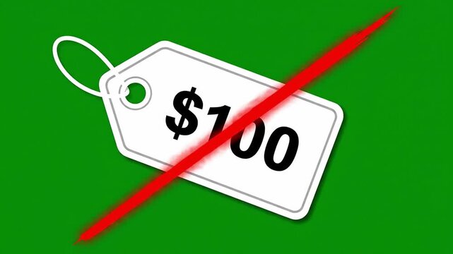 Dynamic price markdown reveal: hundred dollar price tags with striking red strikethrough transition