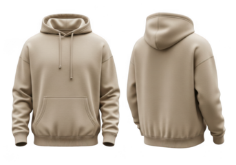 Beige hoodie front and back isolated on transparent background