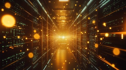 Digital data flowing through server room network