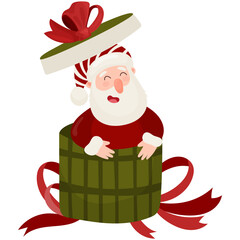 Cute Christmas Gnome Inside Gift Box - Festive Holiday Illustration. Ideal for greeting cards, stickers, posters, holiday invitations and festive digital designs