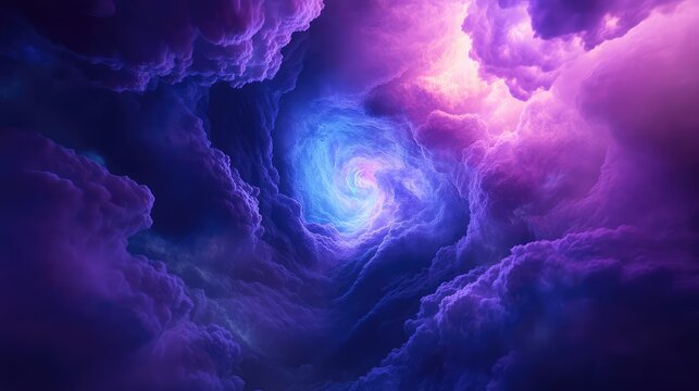 Cosmic purple and blue swirling nebula clouds forming a vortex