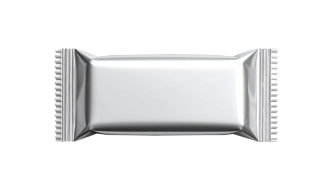 Blank silver foil snack wrapper mockup on transparent background