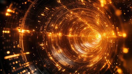 Digital data moving through futuristic tunnel network