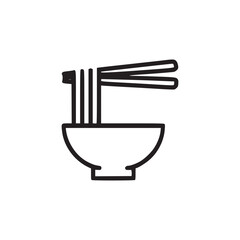 A minimalist line drawing of a bowl of noodles with chopsticks on a white background simple design