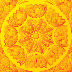 golden orange Mandala floral pattern