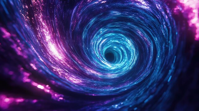 Vibrant glowing cosmic vortex spiraling into deep space