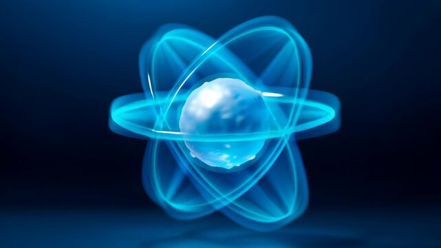 Stunning blue atom illustration perfect for science, technology, and educational concepts