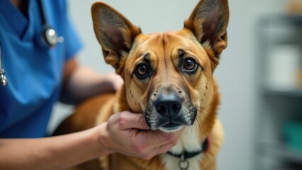Obraz premium A dog is examined by a veterinarian in a medical setting