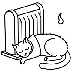 Illustration of a cat sleeping near a heater