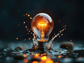 A close-up view of a light bulb with a small amount of water spilled on it, suitable for use in illustrations about everyday life or safety precautions