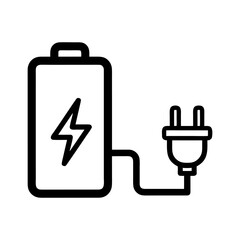Battery charging icon representing electric power supply and energy replenishment via plug connection