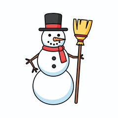 Snowman outline icon holding broom