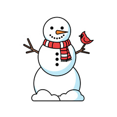 Snowman with bird flat vector icon