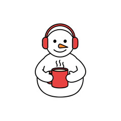 Snowman icon with hot chocolate mug