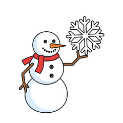 Snowman holding snowflake flat icon