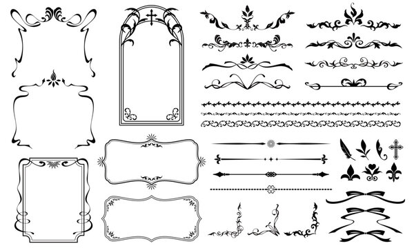 エレガントな装飾フレームと飾り枠及びラインセット　黒