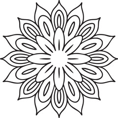 Black and white mandala flower symmetrical design outline