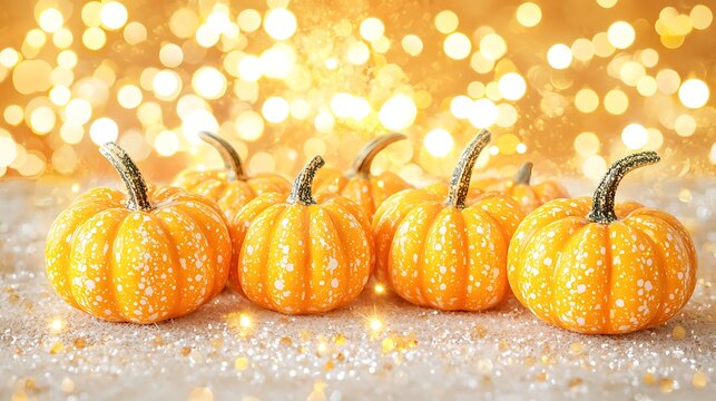 Warm pastel beige tone featuring mini pumpkins and glowing bokeh of autumn light - Powered by Adobe