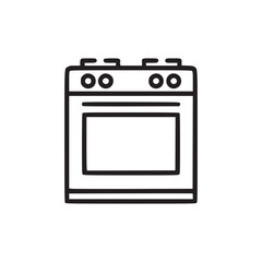 A simple line drawing of a kitchen oven with four burners on top on a white background space for text