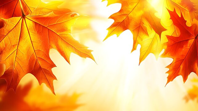 Vibrant autumn color palette featuring sunlight diffused through golden orange foliage