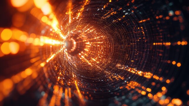 Abstract glowing tunnel sending digital data processing - Powered by Adobe