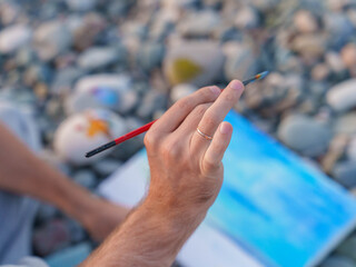 Close Up of Brushwork During Outdoor Art Session