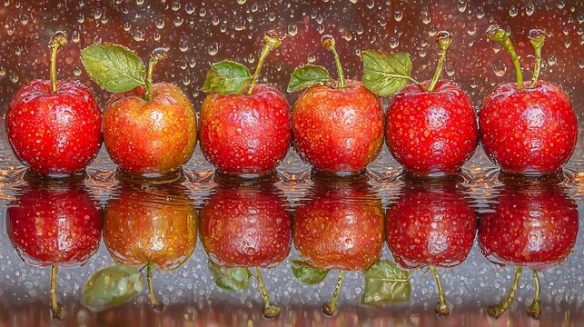 Soft ambient light enhancing autumn fruit textures over reflective copper backdrop