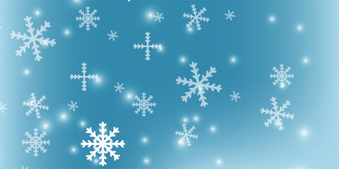 Wallpaper of randomly falling snowflakes. Frozen grains of snow dust. Snowy sky with a white turquoise background. Snowy natural scenery. Vector illustration.