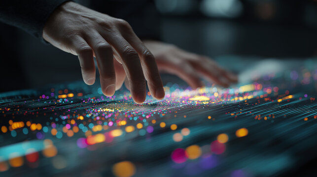 Visualization of complex data sets on a futuristic tablet - Powered by Adobe