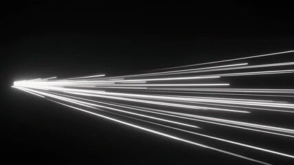 Bright linear beams stretch across a dark futuristic void, accelerating forward with sharp precision to form a streaking pathway of luminous motion that conveys speed, direction